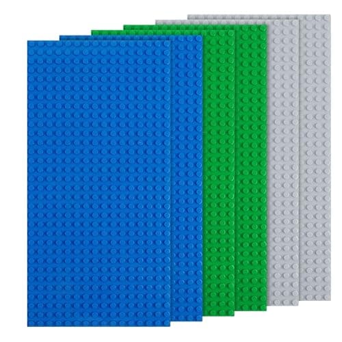 Image of 6 Pcs Classic Baseplates, Rectangle Building Base with 16 x 32 Stud Board,12.9 x 25.6 CM Building Board Baseplate,Compatible with Lego, All Major Brands, Build and Display Board Set(Grey/Green/Blue)