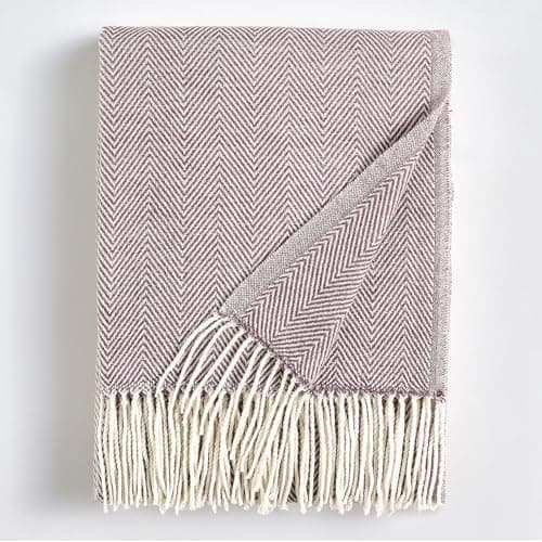 Image of BOURINA Herringbone Sofa Throw Blanket Faux Cashmere Lightweight Soft Cozy Couch Bed Chair Fringe Throw Blankets 127 x 152cm,Purple