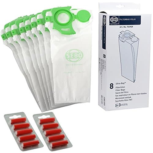 Image of Genuine SEBO Felix and Dart Vacuum Cleaner Bags (Pack of 8 + 10 Air Fresheners)