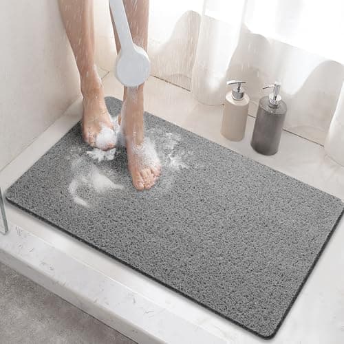 Image of HITSLAM Shower mat Non Slip, 60 x 40 CM Non Slip Bath Mat with Drain, Soft PVC Loofah Shower Bath Mat for Tub, Quick Drying Shower Mat for Bathroom, Grey