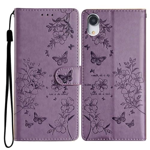 Image of Reevermap for iPhone XR Case Flip Wallet Case Shockproof PU Leather Butterfly Magnetic Bumper Cover for iPhone XR Phone Case with Kickstand Card Holder, Purple