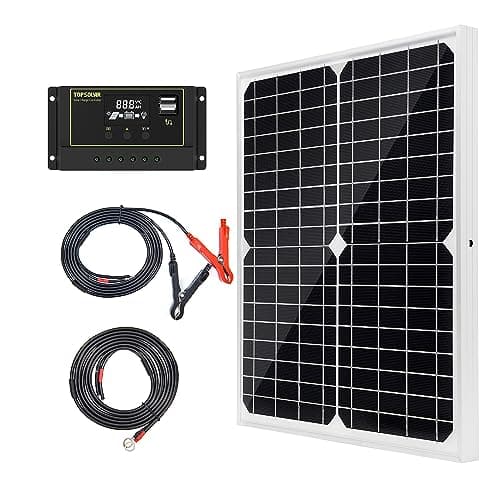 Image of Topsolar 20W 12V Solar Panel kit Battery Charger Maintainer + 10A PWM Solar Charge Controller +Solar Cable for Car RV Marine Boat 12 Volt Battery Off Grid