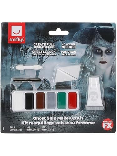Image of Smiffys Make-Up FX, Ghost Ship Kit, Grease, Black 6 Colour Palette, Cream & Crayon & Applicators, Cosmetics and Disguises Fancy Dress, Cosmetic Dress Up Cosmetics & Disguises.
