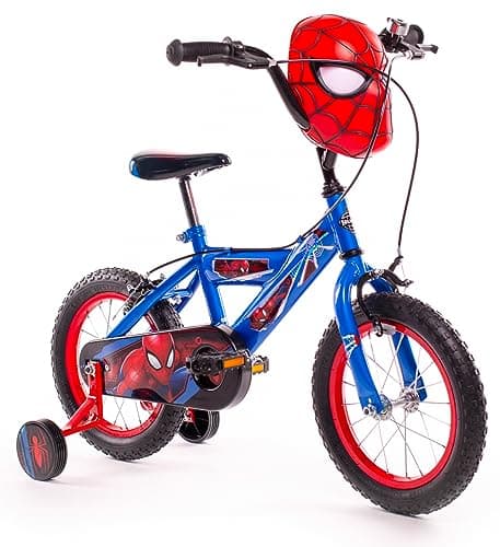 Image of Huffy Boys Spiderman Bike 14 Inch Wheel with Spiderman Mask Handlebars Ages 4-6, 105-117cm, Blue