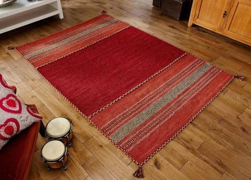 Image of Handmade Moroccan Kilim rug, Vintage carpet, Flat weave Area Rug for Living room, bedroom, Traditional, Artistic Decor (Killim Red, 160 X 230 CM)