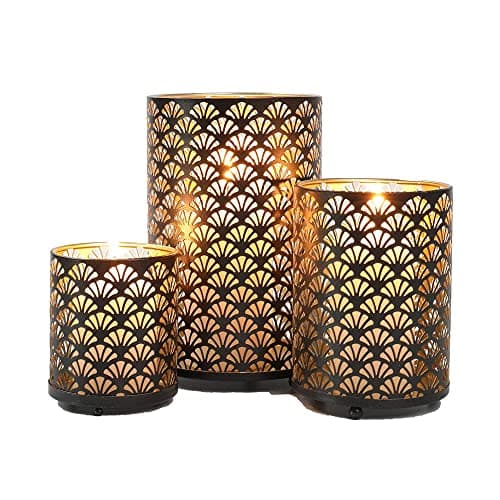 Image of JHY DESIGN Metal Hurricane Candle Lanterns, Set of 3 Pillar Candleholder Vintage Candlestick Holders Retro Centerpieces for Home Wedding Party Indoor Garden Balcony Living Room Dining Table