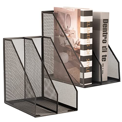 Image of ASIFMTHOT Magazine Holder Metal Wire, Mesh File Holder for Desk, Office Desk Accessories Decorative File Box, Black, 2 Pack