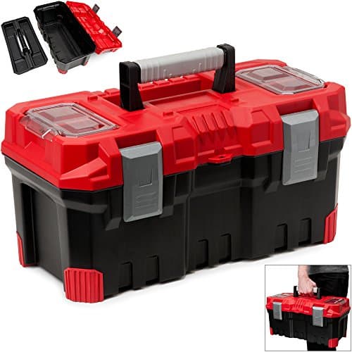 Image of DEUBA® 19-Inch Tool Box with Lockable Compartments | Large Plastic Tool Case with Snap Closures & Non-Slip Handle | Storage Organiser for DIY, Garage, Home & Work - 49x26x24cm