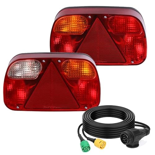 Image of AOHEWEI Trailer Tail Lights Kit Truck Rear Lamp Indicator Lighting Wiring Kit with 13 Pin Plug Connected with 2pcs 5.5m Long 5 Core Cable Suitable for Trailer Lorry Caravan or Truck