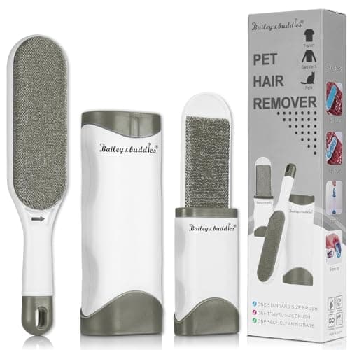 Image of Bailey & Buddies Pet Hair Remover Lint Brush with Self-Cleaning Base & Travel Kit – Reusable Double-Sided Fur Remover & Lint Roller for Dogs & Cats – Clothes Sofa Carpet Furniture Car Fluff Cleaner