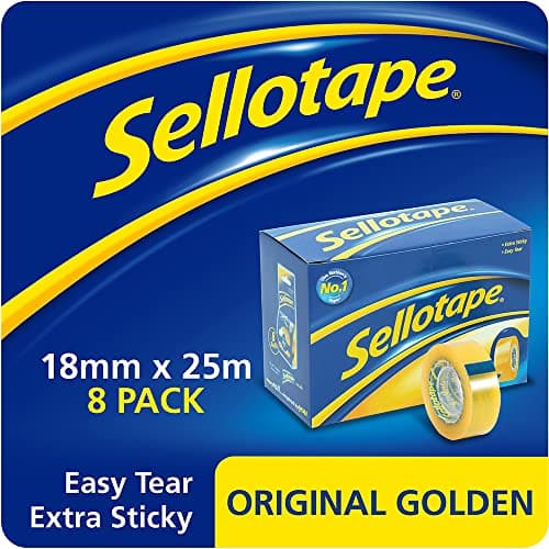 Image of Sellotape Original Golden Tape Roll Non-static Easy-tear Retail Pack 18mmx25m Ref 1443169 {Pack 8]