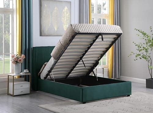 Image of Seconique Amelia 5' King Size Storage Ottoman Bed in Green Velvet Fabric