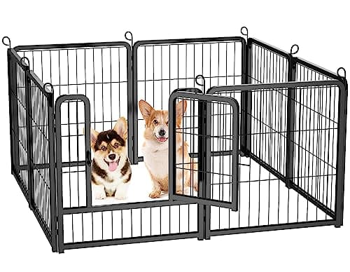 Image of HOMIDEC Dog Pen, 8 Panel Puppy Pen with Door, High 60cm Indoor/Outdoor Dog Playpen, Portable Detachable Pet Run Enclosures for Puppies, Cats, Rabbits and Other Animals (Black)