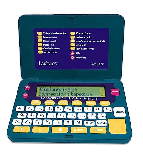 Image of Lexibook, Official Electronic Dictionary of Scrabble ODS9, Larousse FISF, Ergonomic Format, Large Touches, Referee, Spell Corrector, Definitions, Battery Operated Green/Blue, SCR9FR