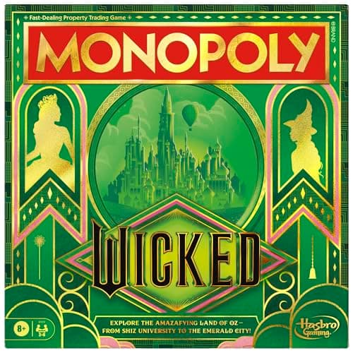 Image of Monopoly Wicked Board Game, Official Edition Inspired by the Wicked Movie, Family Party Game with Ozian Coins, Munchkin Homes & Emerald Castles, Plus 6 Golden Tokens, Excellent Gift For Families