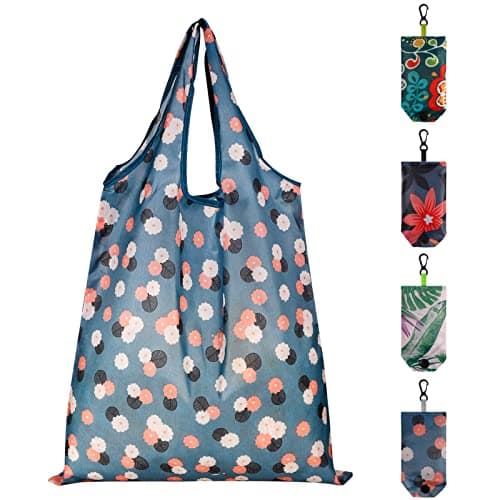 Image of QINREN 4pcs Reusable, Foldable,Washable Grocery Bags Foldable in a Pouch Eco Tote Shopping Bag Groceries Tote Bags for Daily Shopping Loading