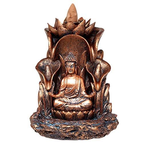 Image of Puckator Thai Buddha Lotus Backflow Incense Burner - Home Zen Meditation Decor Accessories - Incense Waterfall Cone Burner - Spiritual Feng Shui Gothic Goth Relaxation Gifts Gift - Desk Ornaments