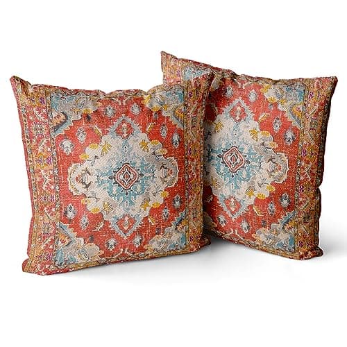Image of Snylcce Set of 2 Bohemian Style Cushion Covers 45x45 cm Decorative Square Throw Pillow Covers 45x45 cm Sofa Car Pillowcase for Outdoor Home Bed Living Room Couch Decor (Orange)