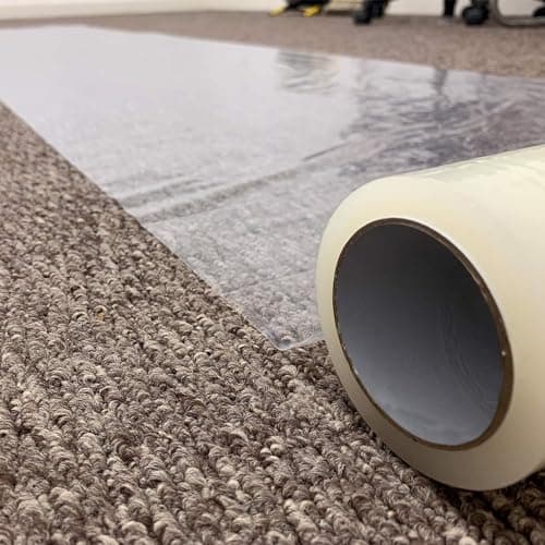 Image of WINSOME Extra Thick 90 Micron Clear Carpet Protector Film - 60cm x 25m Strong Self Adhesive Roll Floor Protector Plastic Dust Sheets for Decorating Cover