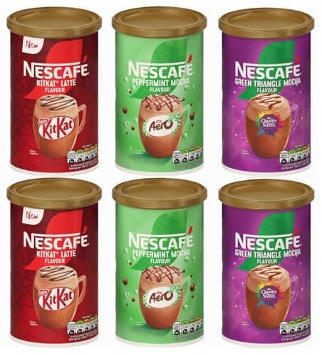 Image of NESCAFÉ Instant Coffee Tin Variety Pack (Pack of 6) Flavours - Aero Peppermint Mocha, Green Triangle Mocha, KitKat Latte - Multiserve Frothy Instant Coffee