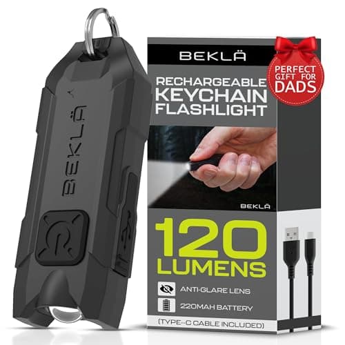 Image of BEKLA Keyring Torch: Rechargeable USB LED Flashlight - 120 Lumen Extra Bright, Mini Portable Light for Handbags & EDC