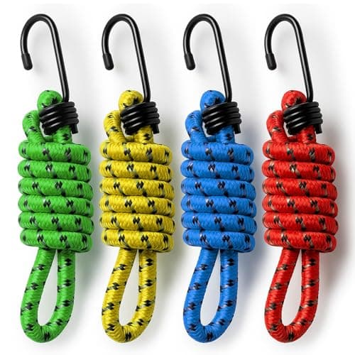 Image of SOL 4pk 75cm Bungee Cords with Hooks Heavy Duty Elastic Strap with Hooks Multipurpose Bungee Straps for Luggage Tarpaulin Camping Roof Rack Bike Storage Strong Stretch Tie Down Travel Outdoor Use