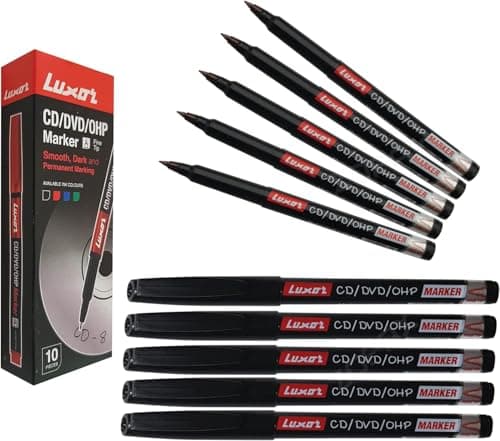 Image of Sign Print Lab Luxor Permanent Marker Pens (Fine Tip, Pack of 10) – CD/DVD/OHP Surface Markers, Waterproof Ink for Marking, Writing, Drawing, Black Ball Pen (Black)