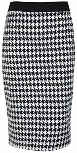 Image of New Womens Dogtooth Print Wiggle Tube Skirts Ladies Houndstooth Pattern Long Pencil Skirt Plus Size White Size 12 – 14