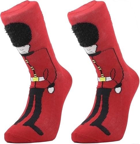 Image of The Tie Company Fun London Themed Crew Socks, Colourful, Stylish, Comfortable (UK, Alpha, One Size, Regular, Regular, One Size, Red Royal Guard London)