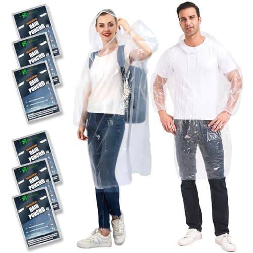 Image of SWOGAA Disposable Rain Ponchos for Adults 6 Pack - 50% Extra Thicker Men or Women Waterproof Emergency Rain Ponchos with Hood - Lightweight Universal Design - Clear