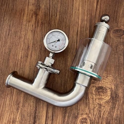 Image of Geife 1.5" Tri Clamp Spunding Valve with TC Diaphragm Pressure Gauge, SS304 Stainless Steel, 0.2-2.2 bar/psi Adjustable Pressure Release
