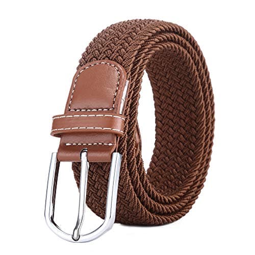 Image of BOZEVON Elastic Woven Belt - Multi-colours Elasticated Braided Stretch Fabric Belt For Men Women Brown