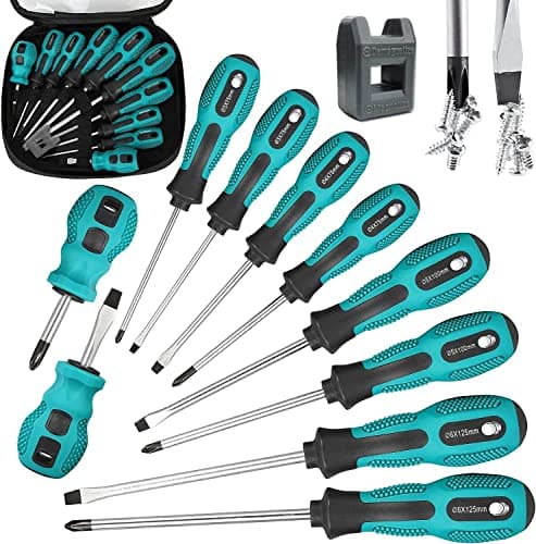 Image of WAIZHIUA 11-Piece Screwdriver Set - 5 Flat Head & 5 Phillips Heavy Duty Magnetic Screwdrivers with Ergonomic Soft-Grip Handles, Includes Magnetizer/Demagnetizer, 5 Size