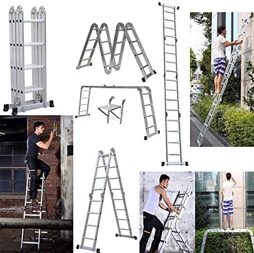 Image of 4.7m Multi Purpose Ladder Aluminum 14-in-1 Folding Ladder with 1 Tool Tray 4x4 Step 15.5ft Combination Ladder Extension Ladder Heavy Duty 150kg Load Capacity EN131 Certificate