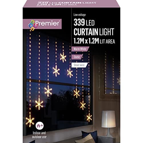 Image of Premier Curtain Light 1.2m x 1.2m Silver Wire with Snowflakes - Warm White