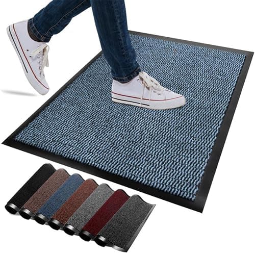Image of FB FunkyBuys Washable Door Mats Indoor & Outdoor - Non-Slippery Heavy Duty Doormats Indoor - Highly Absorptive Rubber Door Mat - Perfect for Kitchen, Home and Hotel Entrance (Blue, 40x60 CM)