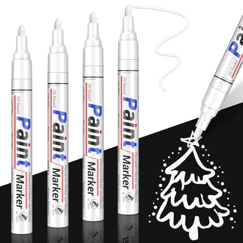 Image of SAKEYR White Paint Pens, Permanent Oil-Based Waterproof Markers, 2.0–2.8 mm Medium Tips, 4 Pack — for Rock Painting, Metal, Wood, Glass, Plastic, Ceramic, Tire & Leather