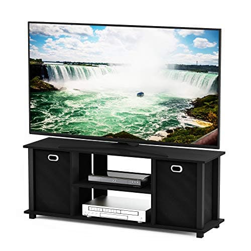 Image of Furinno ECON TV Stand, Entertainment Center, TV Console for TV up to 46 Inch with Storage Bins, for Living Room, Bedroom, Black
