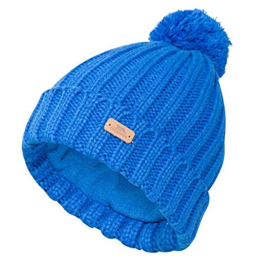 Image of Trespass Mens Bobble Hat Pom Pom Thick Knit Beanie AntiPil Fleece Lined Thorns Blue