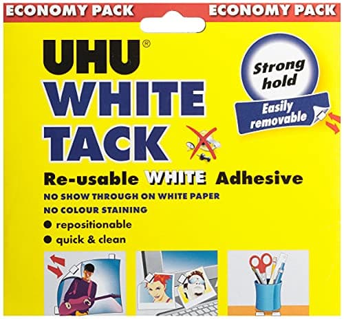 Image of UHU white tack - extra value economy pack - one block white - removable and permanent adhering on wood, cement, glass, metal, plastic and porcelain
