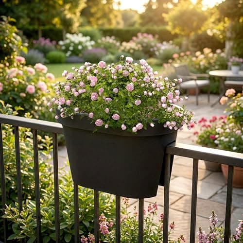 Image of GEEZY Flower Pot, Anthracite Balcony Rail Planter, Durable Garden Fence Pot with Dual Compartments, UV Resistant, Eco-Friendly Hanging Plant Pots for Outdoor Decor, 26x40x24.5 cm