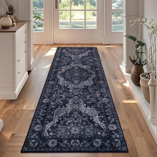 Image of TUKDAK Vintage Runner Rugs for Hallway 60x180cm, Navy Blue Boho Non-Slip Hallway Runner Rug, Washable Low Pile Floor Carpet for Entryway, Hall Carpet for Kitchen Bathroom Bedroom Doorway Laundry