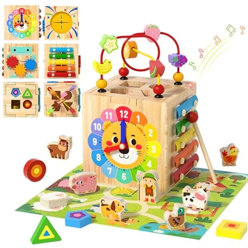 Image of LZDMY Baby Montessori Toys for 1 2 3 years old, 1st Birthday Gifts for Boys Girls, 7-in-1 Wooden Activity Cube, Educational Sensory Toys for Babies Toddlers