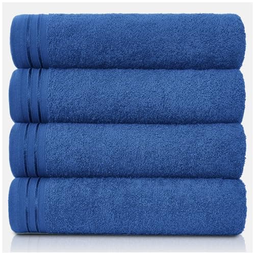 Image of Large Towels Bath Sheet-Highly Absorbent Egyptian Cotton Towel Set-4 Pack Extra Soft Large Bath Towel Royal Blue-Quick Dry Bath Sheets-450 GSM Washable Towels, 75X135 Cm