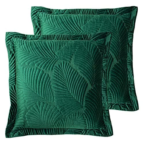 Image of Paoletti Palmeria Feather Filled Cushions (Twin Pack), Polyester, Cotton, Emerald