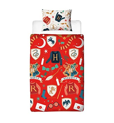 Image of Harry Potter CHRISTMAS JOYEUX Single Duvet Cover | Reversible Two Sided Design | Kids Bedding Set Includes Matching Pillow Case