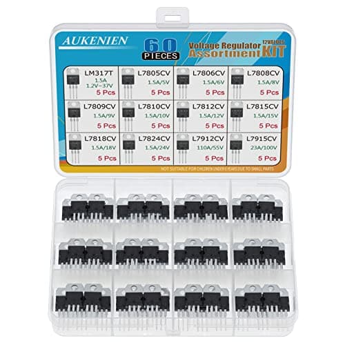 Image of AUKENIEN 12 Values 60pcs L7805 LM317 L7806 L7808 L7809 L7810 L7812 L7815 L7818 L7824 L7912 L7915 Linear Positive Negative Voltage Regulator Assortment Kit TO-220