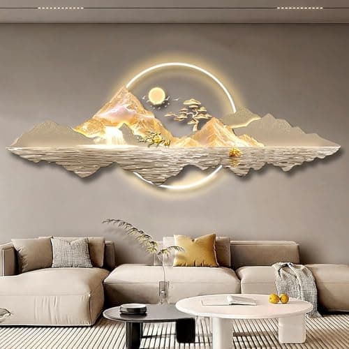 Image of Valdoza 3d Relief Led Decorative Painting, Lighted Landscape Hanging Mural Paintings, Home Decorative Painting with Led Light for Living Room Bedroom(A,WxH 100x37cm/39.3x14.5in)
