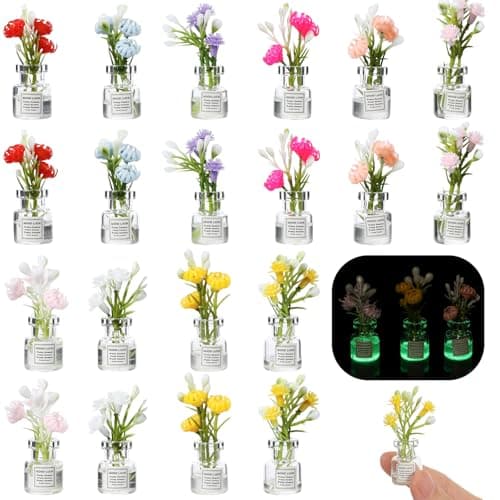 Image of 20Pcs Dolls House Flower Pots, Mini Glass Flowers,Dollhouse Miniatures Flowers Plants,1:12 Tiny Small Glow In The Dark Glass Vase Flower Plant House Decor, Miniature Plants Accessories for Tiny Houses