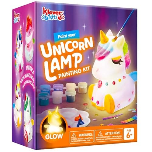 Image of Klever Kits Paint Your Own Unicorn Lamp Kit,Arts and Crafts for Kids Ages 6 7 8 9 10 11 12,DIY Night Light Painting Kit,Girls Crafts Kit,Unicorn Toys Age 6+,Activities Art Supplies,Birthday Gifts